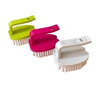 Lecreatekit Juego de 3 cepillos de limpieza de verduras con cerdas duras para frutas y patatas, mango ergonómico, 8 x 7 x 6,5 cm, blanco, verde y rojo