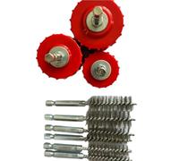 Lecreatekit Juego de 9 limpiadores de tuberías de cobre para taladro eléctrico, cepillos de limpieza de tubos de vástago hexagonal de 1/4 pulgadas para tubos de 1/2 3/4 pulgadas, kit de cepillos de