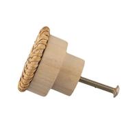Lecreatekit Pomos de ratán para muebles y cajones, mango de madera de 40 mm x 30 mm con ratán tejido natural, tiradores decorativos rústicos bohemios (paquete de 8)