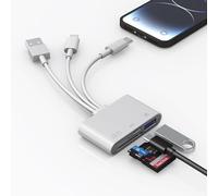 Lecteur de Cartes SD Mémoire, 4 en 1 USB A + USB C + Lightning Adaptateur Carte pour Cartes SD/TF, SD Card Reader Adaptateur Hubs pour iPhone 16 15/iPad/MacBook/Samsung S25 S24 S23