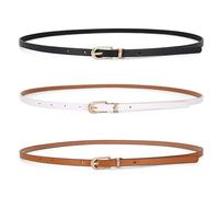 LECTNORE 3 uds cinturón de cuero ajustado para mujer para vestidos cinturón de cintura fina con hebilla de Metal para pantalones vaqueros (negro/blanco/camel)