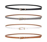 LECTNORE 4 Uds cinturón de cuero ajustado para mujer para vestidos cinturón de cintura fina con hebilla de Metal para pantalones vaqueros (negro/blanco/gris/camel)