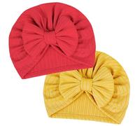 LECTNORE Gorro Suave y elástico para bebé recién Nacido, Turbante para bebé, niña, niño, Sombrero de Hospital para guardería, niño recién Nacido, 2 uds. (Rojo/Amarillo)