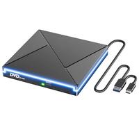 Lector CD DVD Externo con RGB, Grabadora CD DVD Unidad Externa con USB 3.0 y USB-C, Unidades Portátil CD/DVD /-RW/ROM Estable para PC/Portátiles/Windows 11/10/8/7/XP/Vista/Linux/MacOS
