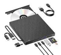 Lector CD/DVD Externo,Grabadora DVD Externa USB 3.0 y Type-C,Disquetera Externa USB,Reproductor CD DVD +/- RW Portatil Lector,Unidades DVD/CD Externa para PC/Laptop/Linux/Windows 11/10/8/Mac/Desktops
