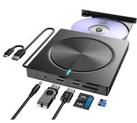 Lector CD/DVD Externo, Grabadora Externa con USB 3.0 y USB-C, Unidades Portátil CD/DVD /-RW/ROM Estable, Lector Tarjetas SD TF y 2 Puertos USB 3.0 para PC/Portátil/Win 11/10/8/7/XP/Vista/MacOS/Linux