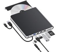 Lector CD/DVD Externo,Grabadora USB 3.0 y Type-C,Disquetera Externa USB,Reproductor DVD Portatil,Tarjetas SD TF y 4 Puertos USB Unidad CD/DVD -RW/ROM para PC/Laptop/Linux/Windows 11/10/8/Mac/Desktops