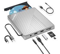 Lector CD DVD Externo para PC,Grabadora DVD/CD +/-RW Externa USB 3.0 Tipo C,Disquetera Externa con Lector de Tarjetas SD/TF, Compatible con Laptop,Desktop,MacBook,Win11/10/8/7/XP,Linux, Mac OS,Vista