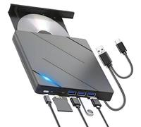 Lector CD/DVD Externo para PC, Grabadora DVD Externa con 4 Puertos USB y 2 Ranuras para Tarjetas TF/SD, Portatil External CD DVD +/-RW Drive, USB 3.0 y USB-C Reproductor para Macbook Desktop Windows