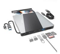 Lector CD DVD Externo, Reproductor DVD 7 en 1con USB 3.0 y USB C, Grabador de CD/DVD RW Portátil para Portátiles con Lector de Tarjetas SD/Micro SD, Compatible con Portátiles/Mac/PC/Windows/Linux