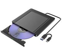 Lector CD DVD Externo, Superdelgado Grabadora CD DVD Unidad Externa con USB 3.0 y USB-C, Unidades Portátil CD/DVD /-RW/ROM Estable para PC/Portátiles/Windows 11/10/8/7/XP/Vista/Linux/MacOS
