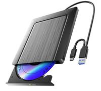 Lector CD DVD Externo, Superdelgado Grabadora CD DVD Unidad Externa con USB 3.0 y USB-C, Unidades Portátil CD/DVD /-RW/ROM Estable para PC/Portátiles/Windows 11/10/8/7/XP/Vista/Linux/MacOS