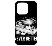 Lector de Libros de Esqueleto Never Better Tumba Halloween Bookworm Carcasa para iPhone 15 Pro
