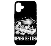 Lector de Libros de Esqueleto Never Better Tumba Halloween Bookworm Carcasa para iPhone 16 Plus
