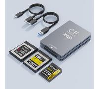 Lector de tarjetas 3 en 1 CFexpress tipo B/XQD/SD, USB 3.2 Gen 2 10 Gbps CFexpress tipo B lector de tarjetas con ranura dual compatible con Sony G/M Serie/Lexar/CF Express tipo B para Windows/Mac OS