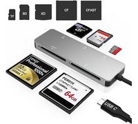 Lector de Tarjetas CFast, USB 3.0 USB C Adaptador de Tarjetas de Memoria CFast 2.0/CF/SD/TF/XD, Lee 5 Tarjetas simultáneamente Aluminio de Alta Velocidad para Dispositivo Tipo C