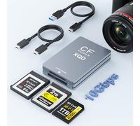 Lector de Tarjetas CFexpress Tipo B/XQD/SD, de Aluminio, Doble Ranura USB 3.2 (Gen 2) 10 Gbps CF Express con Cable USBC a USBC-A/C, Lector de Tarjetas CFexpress Tipo B para Windows/Mac/Android/Linux