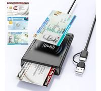 Lector de Tarjetas Chip USB+USB-C con NFC 2IN1,Lector DNI Electrónico Inteligentes Lector DOD Lector NFC Compatible con Windows,Linux y Android para DNI y Tarjetas Bancarias,Cable de 95 cm