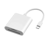 Lector de tarjetas de memoria 2 en 1 con doble ranura, certificado por Apple MFi. Transfiere rápidamente fotos y vídeos para iPhone/iPad.