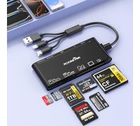 Lector de Tarjetas de Memoria 7 en 3 Conector (USB+USB-C+Lightning) Lector de Tarjetas SD Card Reader para SD/TF/CF/Micro SD/XD/MS Lector, Lector Tarjetas Micro SD para iPhone/iPad/MacBook/Samsung