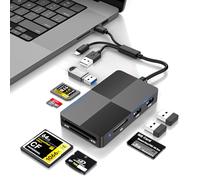 Lector de tarjetas de memoria 8 en 1, adaptador Memory Stick Pro Duo, lector de tarjetas SD/TF/MS/CF/XD con 3 puertos USB 2.0, lector de tarjetas múltiple USB-C/Lightning/USB-A para iPhone, iPad