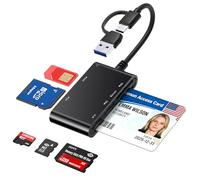 Lector de tarjetas inteligentes 7 en 1 con USB-C y USB-A, lector de tarjetas CAC y PIV, adaptador de tarjeta SIM, lector de tarjetas de memoria SD/TF/Memory Stick Pro Duo/M2/MMC para Windows, Mac