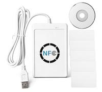 Lector de tarjetas inteligentes NFC sin contacto, lector de tarjetas inteligentes NFC RFID duplicador de escritorio con 5 tarjetas blancas y cable, lector de tarjetas inteligentes para control de