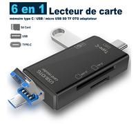 Lector de tarjetas Micro SD, accesorios para PC, adaptador portátil 6 en 1 TF/USB-C para computadora, teléfono inteligente Android y tableta con función OTG. nuevo