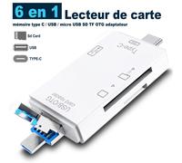 Lector de tarjetas Micro SD, accesorios para PC, adaptador portátil 6 en 1 TF/USB-C para computadora, teléfono inteligente Android y tableta con función OTG. nuevo