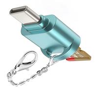 Lector de tarjetas micro SD USB C para teléfono Android, cámara, portátil con llavero, mini lector de tarjetas de metal tipo C (azul)