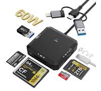 Lector de Tarjetas múltiple 8-en-1, Conector USB-C USB-A Lightning de 3 Puertos a SD, TF, CF, MS, USBA, USBC, OTG - Adaptador Lector de Tarjetas de Memoria para iPhone 17/16, iPad, Android, Mac