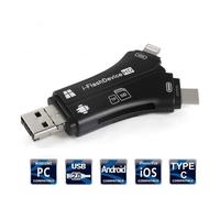 Lector de tarjetas SD 4 en 1 compatible con iPhone, iPad, Mac, Android y PC - Compatible con SD/Micro SD, USB-C, Micro USB, USB-A, Negro