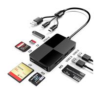 Lector de Tarjetas SD Múltiples USB C USB A Lightning, SD/TF/CF/Micro SD/XD/MS Lector Adaptador Hub de Tarjetas de Memoria 8 en 1 con 3 Puertos USB 2.0 para Tarjetas SDXC SDHC Micro SDXC Micro SDHC