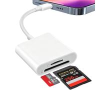 Lector de Tarjetas SD para iPhone, 2 in 1 Adaptador Tarjeta SD/Micro SD | Lightning Lector de Tarjetas de Memoria de Fotografía Pasar Fotos Camara al Movil Card Reader para iPhone, Play and Plug