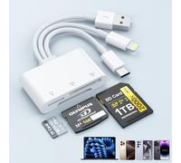 Lector de tarjetas SD para iPhone, 3 en 3 Lightning+USB C+USB A, lector de tarjetas de memoria para tarjetas SD/TF/XD, lector de tarjetas XD Plug and Play, lector de tarjetas Micro SD para iPhone/iPad