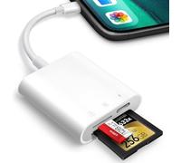Lector de Tarjetas SD para iPhone iPad, Lector de Tarjetas Micro SD para iPhone Adaptador Tarjeta SD de Memoria con Ranura para Micro SD/SD/Lightening Soporta Carga y Lectura de Tarjeta Simultáneas