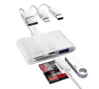 Lector de tarjetas SD para iPhone/iPad, Lightning + tipo C + conector USB A a adaptador de tarjeta SD/TF para SD SDHC SDXC/Micro SD, lector de tarjetas micro SD 4 en 1 y adaptador USB OTG tipo C de