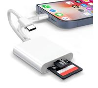 Lector de tarjetas SD para iPhone iPad, Lightning+USB C, lector de tarjetas de memoria USB C, lector de tarjetas SD con doble ranura MicroSD/SD USB OTG, visor de tarjetas de cámara, Plug and Play