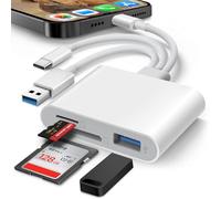 Lector de tarjetas SD para iPhone, iPad Mac, Lightening y USB-C y USB-A, adaptador de tarjeta SD de memoria 3 en 1, compatible con SD/MicroSD/USB OTG, visor de tarjetas de cámara de rastro de alta