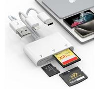 Lector de Tarjetas SD para iPhone, Lector de Tarjetas SD/Micro SD/XD 3 en 1 para iPhone/USB C/USB A, Adaptador de Tarjetas xd Lightning+USB A+USB C para iPhone/iPad/PC