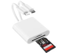 Lector de Tarjetas SD para iPhone, Lightning & USB C Adaptador Tarjeta SD con Doble Ranura, Adaptador de Tarjeta de Memoria para iPhone 15 14 13 /iPad/Mac/Cámara, Plug and Play