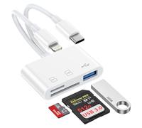 Lector de tarjetas SD para iPhone y Android, 3 en 2, Lightning USB C, lector de tarjetas SD con adaptador SD/TF/USB OTG, lector de tarjetas de memoria para iPhone 17/16/15/14/13/12, i Pad, Samsung