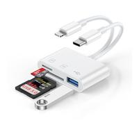 Lector de tarjetas SD para iPhone y Android, Lightning USB C, lector de tarjetas de memoria con conector SD/MicroSD/USB OTG, adaptador de tarjetas SD para iPhone 17/16/15/14/13/12, Pad, Samsung