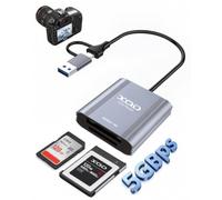 Lector de Tarjetas XQD SD 4 en 1 USB 3.0 con Puertos USB-A y Type-C 5Gbit/s | Series Sony G/M y Tarjetas Lexar Mark, Transferencia Rápida Datos 5Gbps para Fotos RAW, Para Windows, macOS, Linux, Aluminio