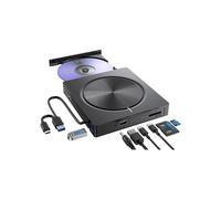Lector/grabador de CD/DVD externo FOSMET, grabador de DVD USB 3.0 y USB-C con 2*USB-A, 2*USB-C y ranura SD/TF, CD óptico para
