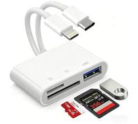 Lector Tarjetas SD para iPhone/iPad/Android/Camera, Adaptador Tarjetas de Memoria con Conectores USB C y Lightning Doble Ranura para MicroSD/SD/USB, Adaptador Tarjeta SD Cámara Digital
