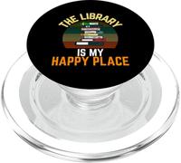Lector Vintage The Library Is My Happy Place, Bibliotecario Retro PopSockets PopGrip para MagSafe
