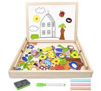 Lectorias 120 Piezas Puzzle Magnetico con Tabla de Dibujo y Tizas, Rompecabezas Magnético de Madera, Madera Magnético Puzzles, Juguete Educativo para Niños, Juguetes Montessori para Niños Niñas