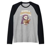 Lectura & Encantamiento en Mystics Cita M Owl Book Lover Club Camiseta Manga Raglan