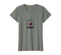 Lectura Entre el Libro de vinos y el Arte de los Amantes del Vino Camiseta, Mujer, Verde Militar Jaspeado, L